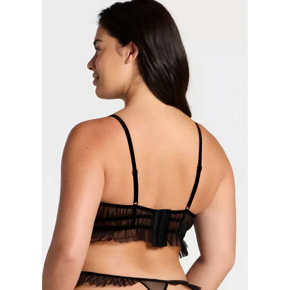 Auden Black Velvet Mesh Pleated Bralette Bra S‎ Lingerie Coquette Whimsigoth NEW
